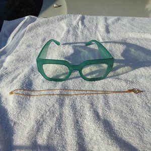 Your best offer? High-fashion/unique-green sunglasses&1 gold necklace
